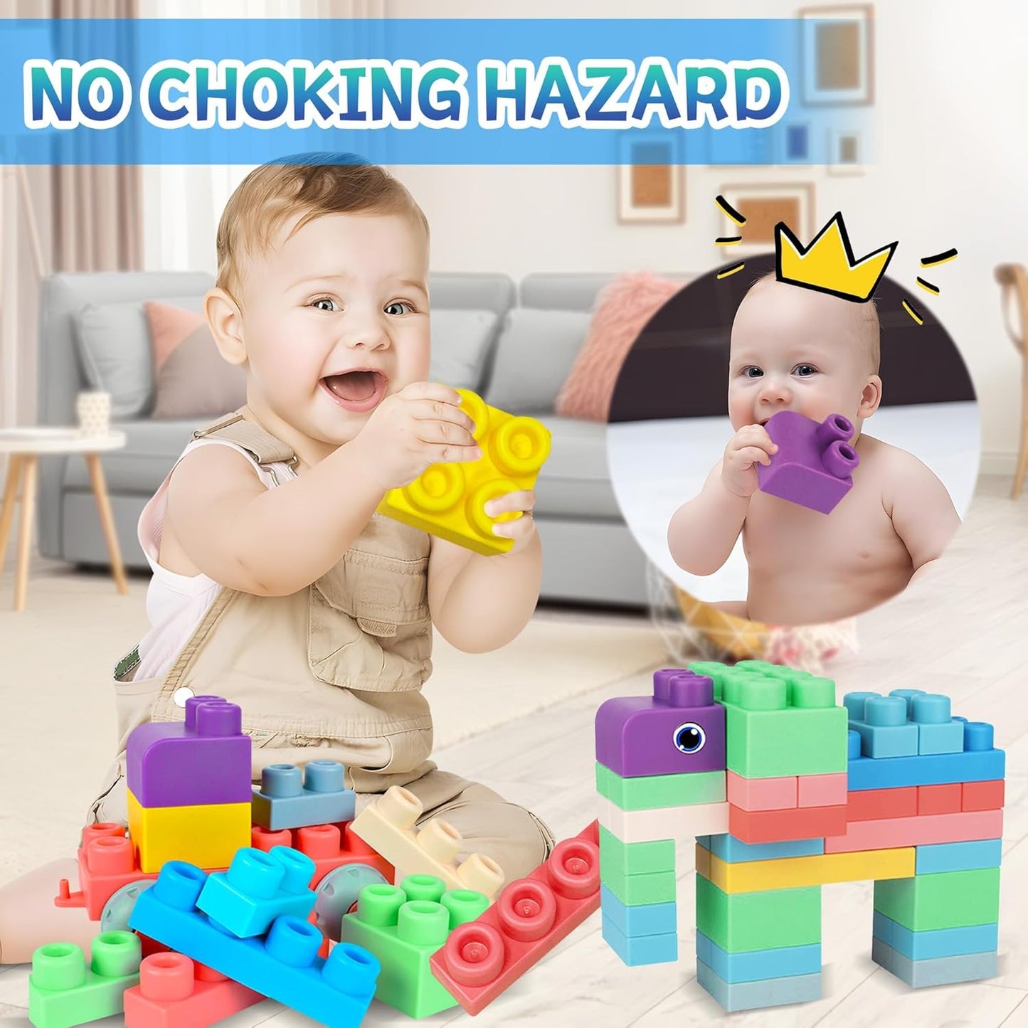 Soft Building Blocks for Toddlers, Large Building Blocks Stacking Blocks for Babies 6 Months and Up Stem Toddler Gifts, Teething Toys, 40 PCS