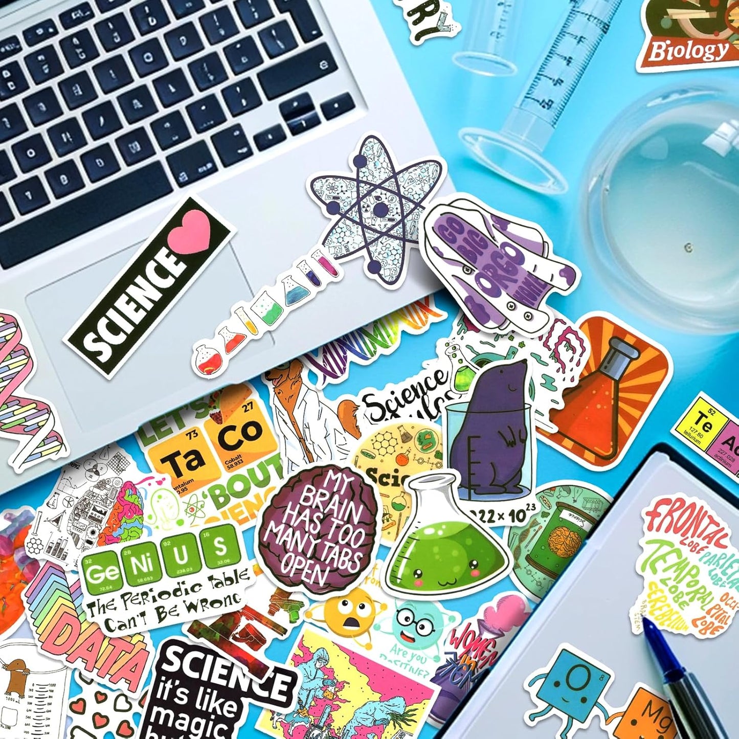 100 PCS Science Stickers for Water Bottles,Science Laboratory Stickers for Adults Students Teacher,Physics Biology Chemistry Experiment Math Gifts