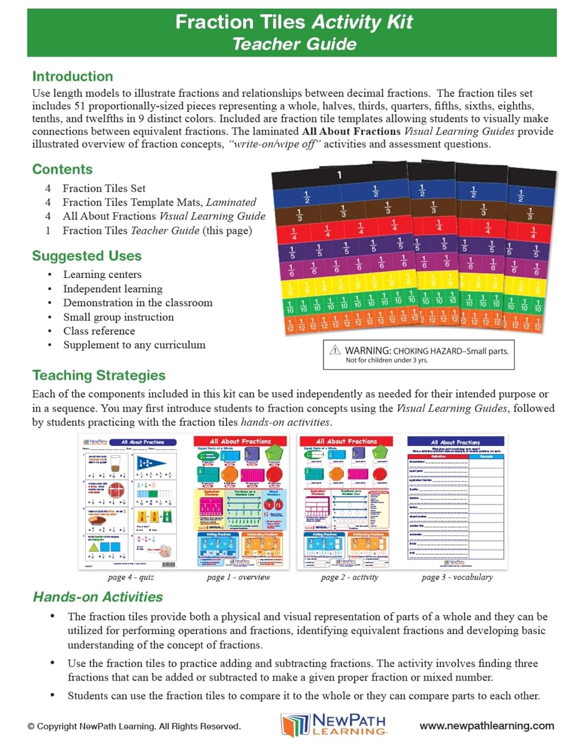 NewPath Learning Fraction Tiles Activity Kit, Grades 3 to 5