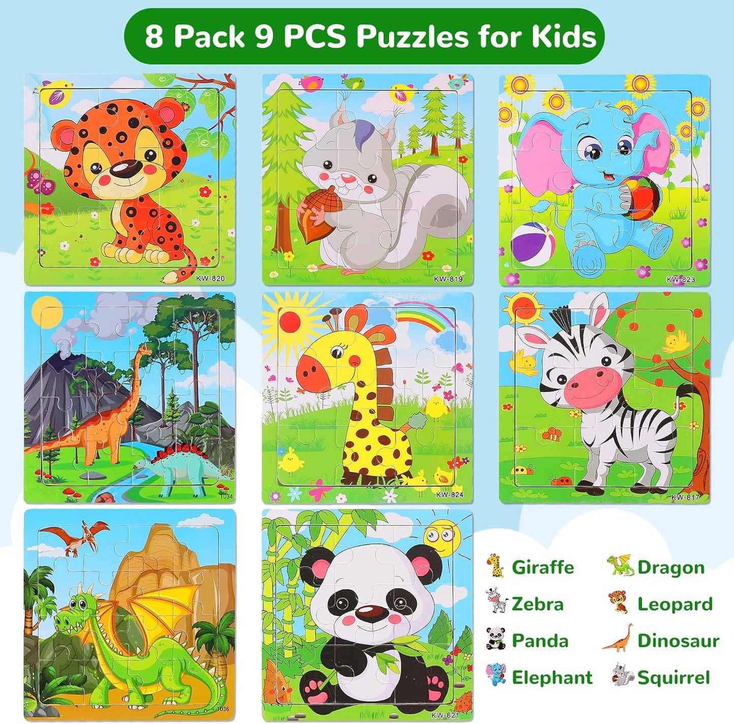 Wooden Puzzles for Toddlers 1-3, Pack of 8 Toddler Animal Puzzles Ages 2-4, Montessori Educational Animals Jigsaw Puzzles Christmas Birthday Gift for Baby Girl Boy Ages 1 2 3 4 Year Old