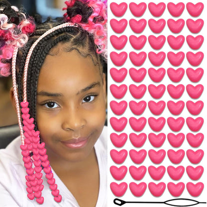 90PCS Light Pink Heart Beads for Braids Hair Jewelry Loc Dreadlock Accessories Cute Heart-Shaped Pony Bead