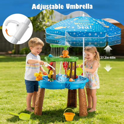 Water Table for Toddlers 3-5 Outdoor Toys for Kids Ages 4-8 3-Tier Kids Sand Water Tables with Fishing Game Set Activity Sensory Table Summer Gift Beach Outside Toys for Toddler Boys