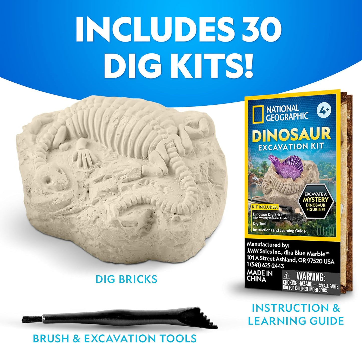 National Geographic Dinosaur Dig Kit - 12 Dino Shaped Dig Bricks with Dinosaur Figures Inside & Excavation Tool Sets, Egg Hunt or Dig Party Activity, Great STEM Toy for Boys & Girls