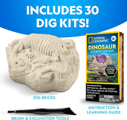 National Geographic Dinosaur Dig Kit - 12 Dino Shaped Dig Bricks with Dinosaur Figures Inside & Excavation Tool Sets, Egg Hunt or Dig Party Activity, Great STEM Toy for Boys & Girls