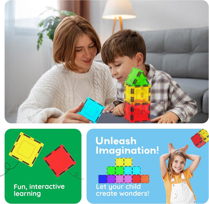 PicassoTiles 4pcs Magnetic Building Block Large Square Shape Magnet Tiles Construction Toy STEM Learning Kit Educational Playset Playboard Pretend Play Stacking Blocks Child Brain Development PTE09