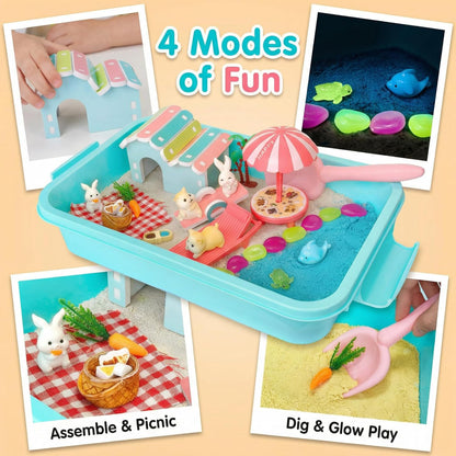 Carolart Pet Sensory bin,Dog and Cat Sandbox for Kids,Kids Play Sand Kit,Pet Play Set with Sensory Sand,Pet Care Play Set,Role Pretend Play Beach Toy Birthday Gift for Girls Boys 3 4 5 6 Years Old