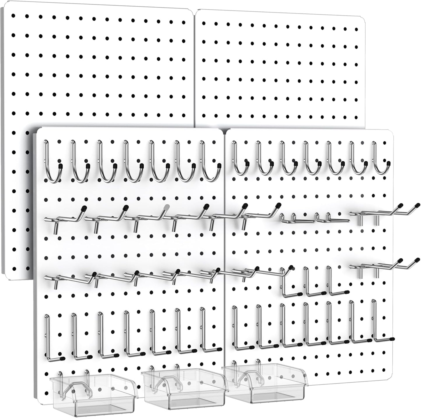 Peg Board, 112PCS Heavy Duty Metal Pegboard with Hooks, 6 Pack Black Peg Board Panels, 60lbs Load Capacity Each, Pegboard Wall Organizer for Garage, Workshop, Kitchen, Craft Rooms