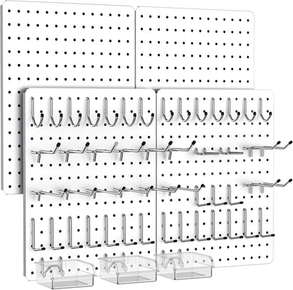 Peg Board, 112PCS Heavy Duty Metal Pegboard with Hooks, 6 Pack Black Peg Board Panels, 60lbs Load Capacity Each, Pegboard Wall Organizer for Garage, Workshop, Kitchen, Craft Rooms