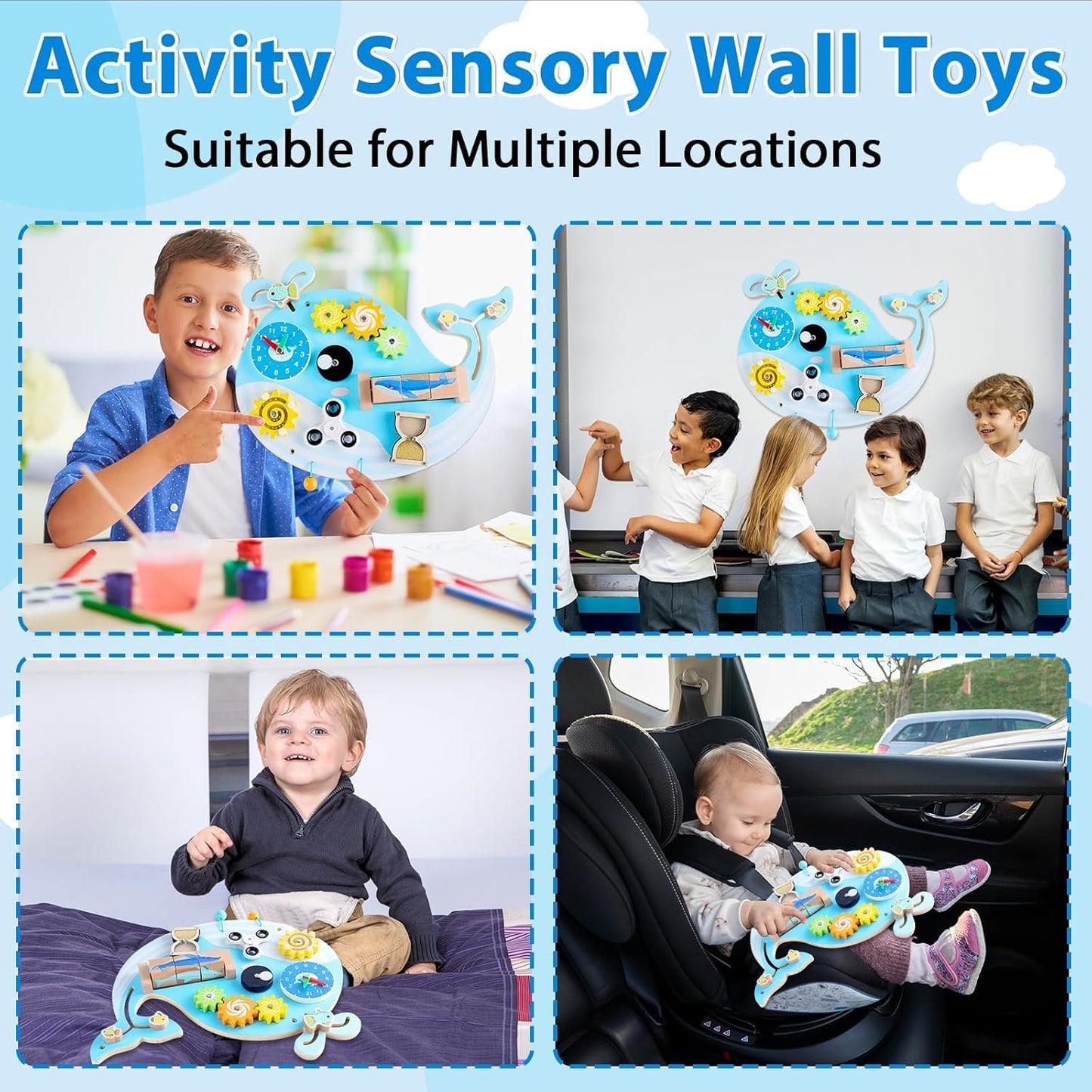 Whale Activity Wall Busy Board Panels, Montessori Sensory Wall Panel for Kids, Toddler Learning Activity Center, Interactive Educational Toys for Playroom Daycare Nursery Classroom Birthday Gifts