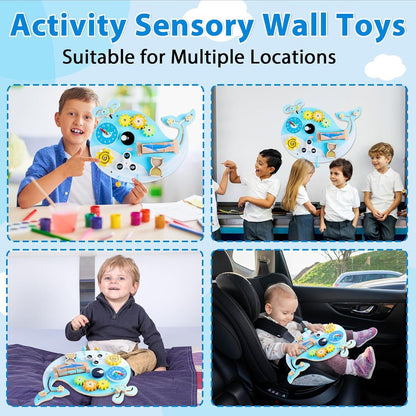 Whale Activity Wall Busy Board Panels, Montessori Sensory Wall Panel for Kids, Toddler Learning Activity Center, Interactive Educational Toys for Playroom Daycare Nursery Classroom Birthday Gifts