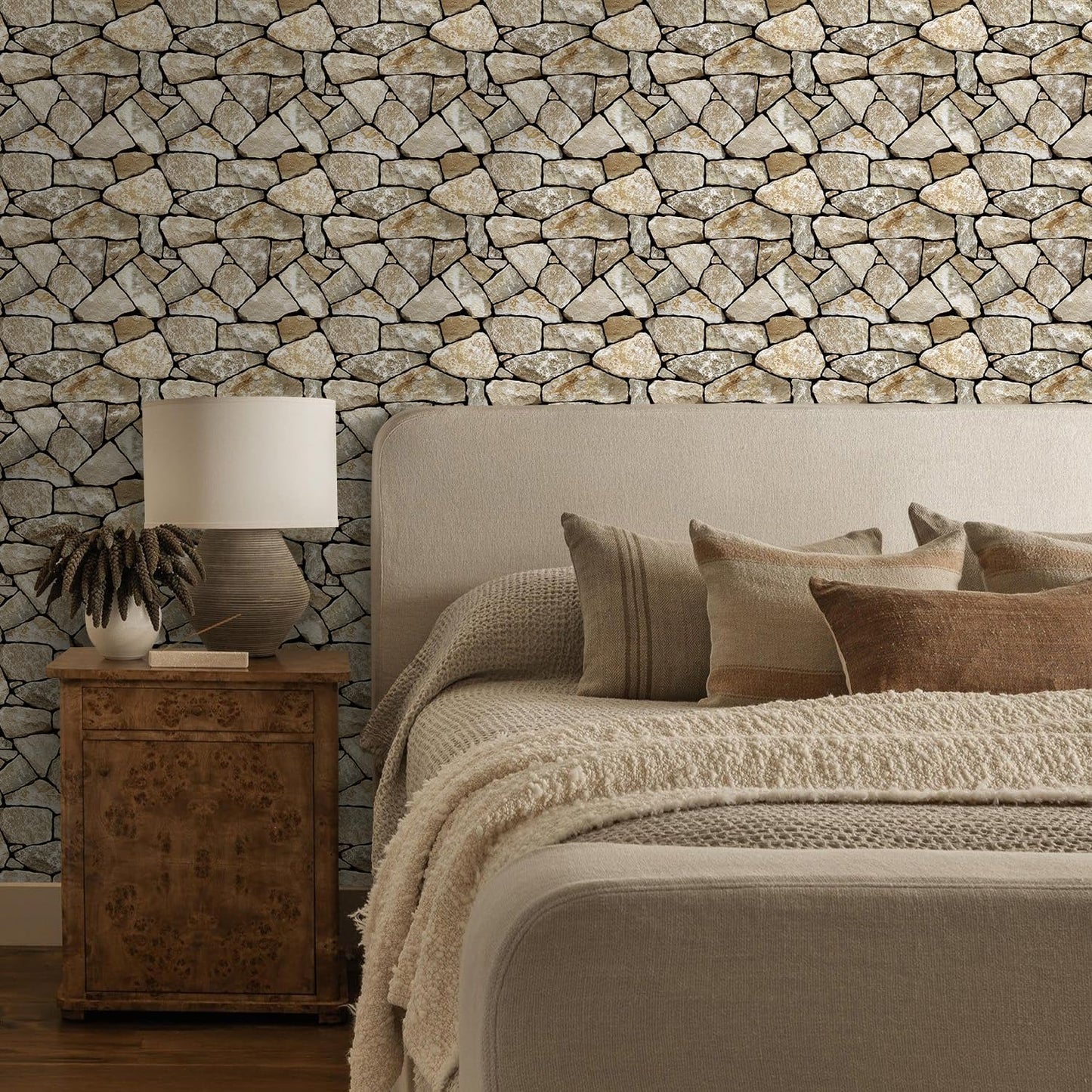 COMSTICKC 3D Faux Gray Stone Wall Sticker Peel and Stick Wall Panels,10 Pcs of 12"X12",Ultra-Light Thin PVC Decorative Tiles Rocks Stone Backsplash Interior Decor,Paintable