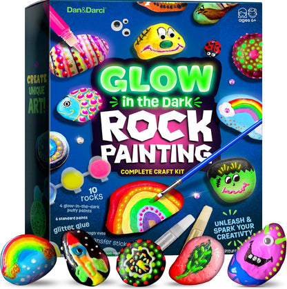 Dan&Darci Rock Painting Kit for Kids - Arts and Crafts for Girls & Boys Ages 6-12 - Craft Kits Art Set - Supplies for Rocks Paint - Best Tween Gift Ideas for Kid Activities Age 6 7 8 9 10 11