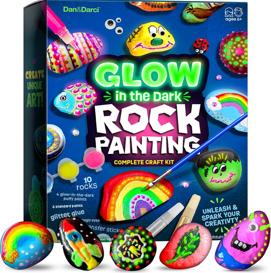Dan&Darci Rock Painting Kit for Kids - Arts and Crafts for Girls & Boys Ages 6-12 - Craft Kits Art Set - Supplies for Rocks Paint - Best Tween Gift Ideas for Kid Activities Age 6 7 8 9 10 11
