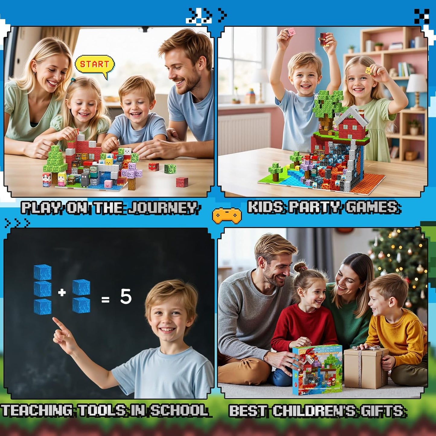 200PCS Magnetic Blocks - Magnetic Building Toys with 6PCS Bases, Travel Magnetic Tiles Game for Kids, Mini Magnetic Tiles for Toddler Boys Age 3-5 4-8 8-12, STEM Sensory Outdoor Travel Toys Gifts