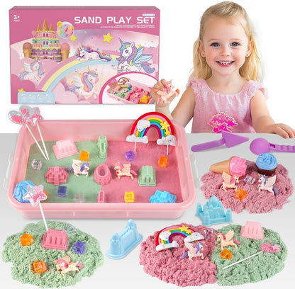 Aliex Farm Sensory Bin, Farm Sensory Kits Toy with 2.2lbs Play Sand, 31pcs Animals Trucks Creativity Magic Sand Box with Lid, Christmas Birthday Gift for Boys Kids Toddlers Ages 3 4 5 6 7 8