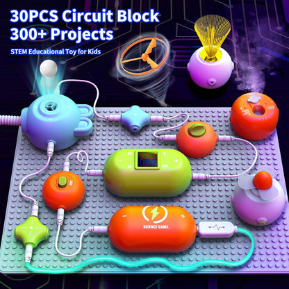 Electronic Circuit Building Blocks STEM Toy, 31PCS Modules with Fan, RGB Light & Vacuum Device, 118 DIY Projects, No Welding Tool-Free Science Kit, Gift for Kids Boys Girls 3-12