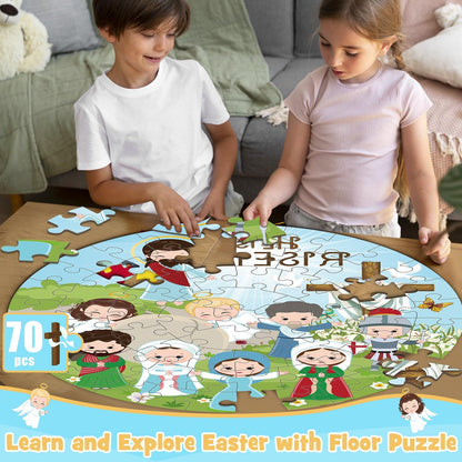 70pcs Easter Floor Puzzles for Kids Age 3-8, Easter Basket Stuffer Gifts for Kids Boy Girls Jumbo Bunny Puzzles Egg Hunt Party Favors