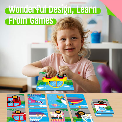 SpriteGru Jungle Animal Memory Game, 28 Chunky Cards Wild Animal Head Tail Matching Game 1-5 Players Memory Matching Game for Age