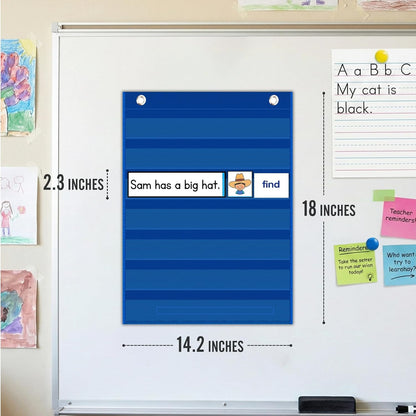 Magnetic Pocket Chart for Classroom - Small 7 Pocket Chart for Word Wall Daily Schedule Sentence Strips Sticker Display, Black Teacher Supplies for Preschool Elementary & Home