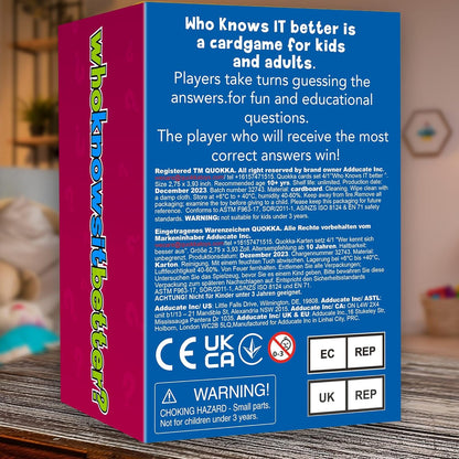 QUOKKA Board Games for Kids 8-12 and Family - Set of 4 Who Knows It Better? - 2000+ Questions Across Biology, Culture, STEM and Math - Educational Trivia Cards for Learning and Game Night