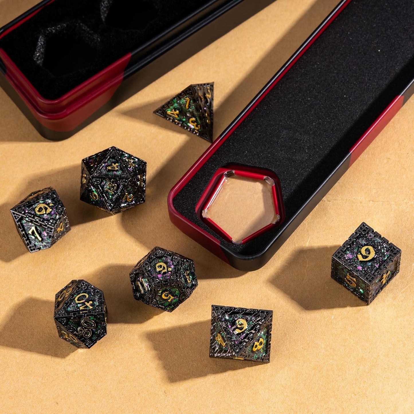 UDIXI Steampunk Metal Dice Set, 7 Die Polyhedral DND Dice Set for D&D Role Playing Game and Math Teaching (Ancient Copper)