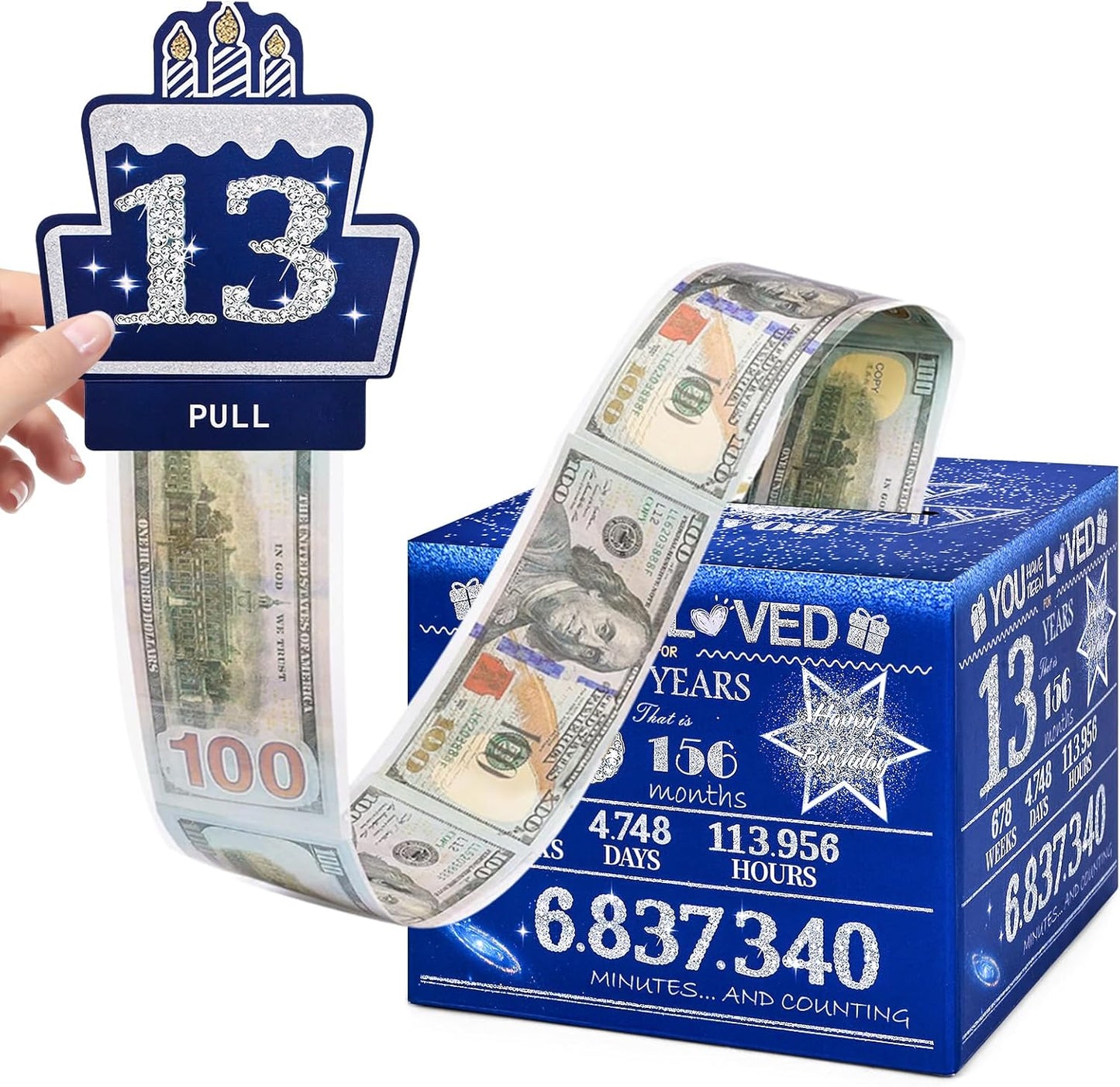10 Happy Birthday Money Box for Cash Gift, 10th Birthday Decorations for Boys and Girls, Gifts for 10 Year Old Boy, Boy Gift Ideas, Cool Things for Teen -Blue with 100PCS Bags