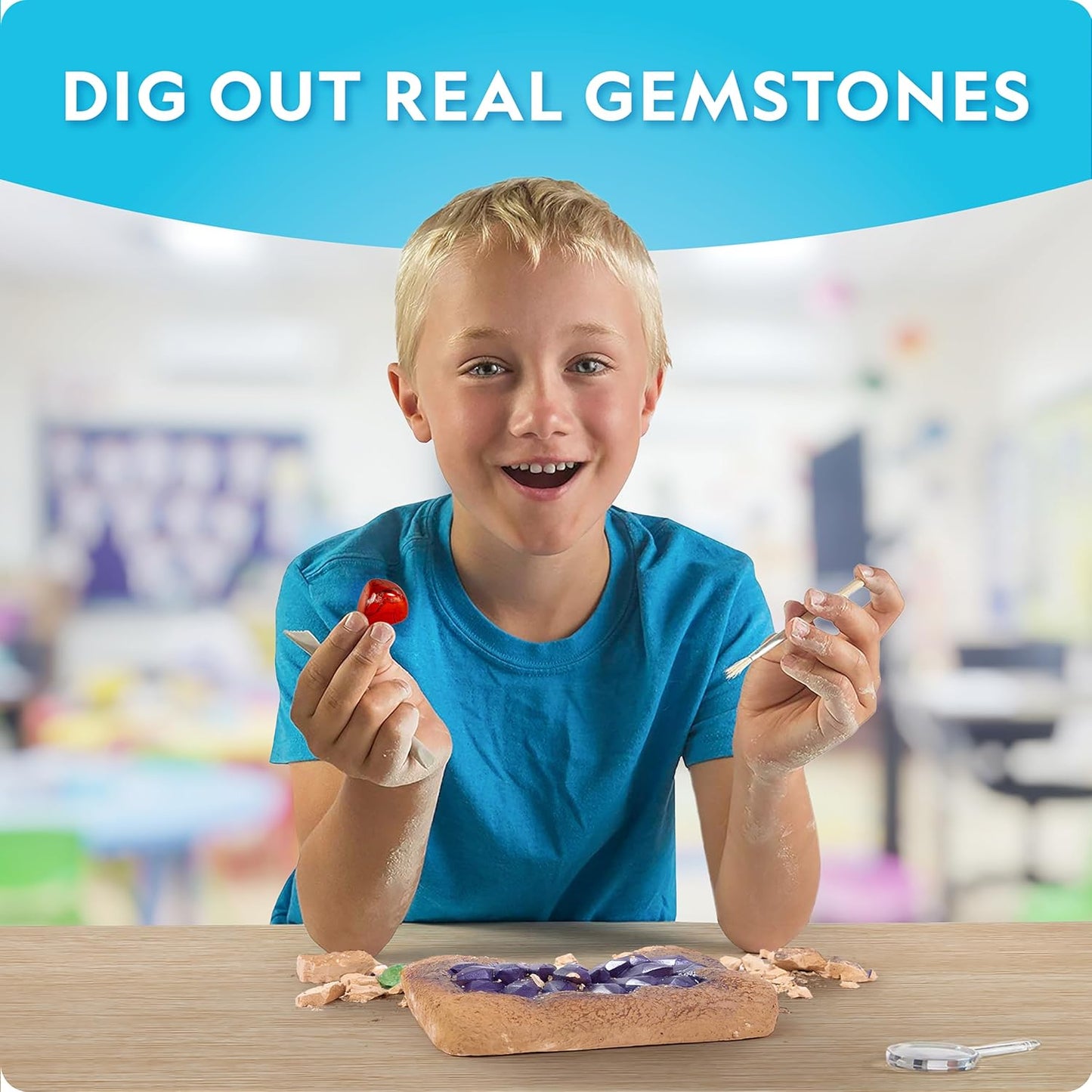 National Geographic Gigantic Gemstone Dig Kit – Excavate 100 Real Gems from a Giant Dig Brick, Gem Mining Kit for Kids, STEM Rock Collection Activity, Includes Tools & Learning Guide