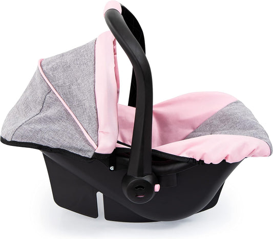 Bayer Design 67933AA Toy, Car Seat Easy Go for Neo Vario Pram with Cover, Doll Accessories, Pink, Grey with Butterfly,Grey/pink, for dolls up to 18"