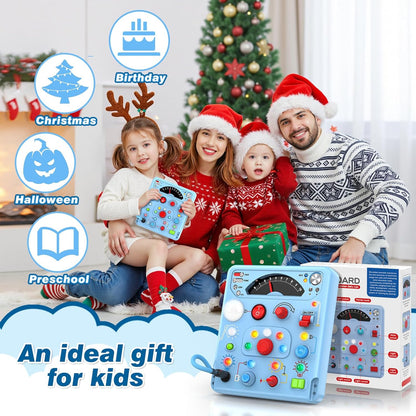 Busy Board Montessori Toys for Toddlers 1 2 3 4 Year Old with 13 LED Lights, Sensory Board Toys Educational Learning for Toddlers, Activity Toy Christmas Birthday Gifts for 1+ Year Old Boys and Girls