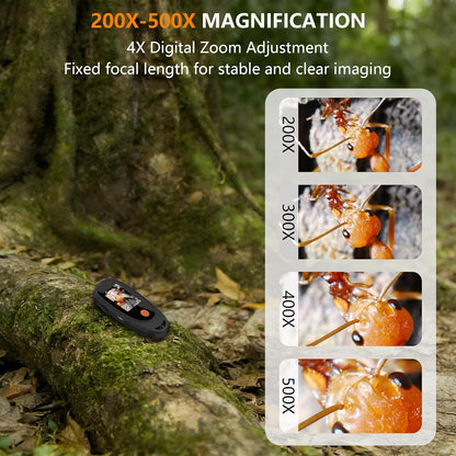 Handheld Digital Microscope with 2.0 Inch IPS Color Screen, Portable Magnifying Glass for Kids, 500x Magnification, 8 Adjustable 3-Level LED Lights, USB Compatible with PC Windows and Mac OS