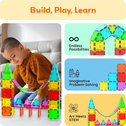 PicassoTiles 4pcs Magnetic Building Block Large Square Shape Magnet Tiles Construction Toy STEM Learning Kit Educational Playset Playboard Pretend Play Stacking Blocks Child Brain Development PTE09