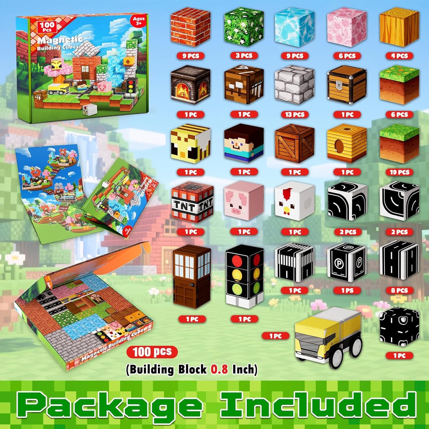 Magnetic Blocks - 200PCS Magnetic Blocks with 6 Base Plate, Magnetic Building Blocks for Kids Ages 4 5 6 7 8, Stacking Magnets for Kids, Birthday Gifts for 3-10 Year Old Boy Girls, STEM Toys