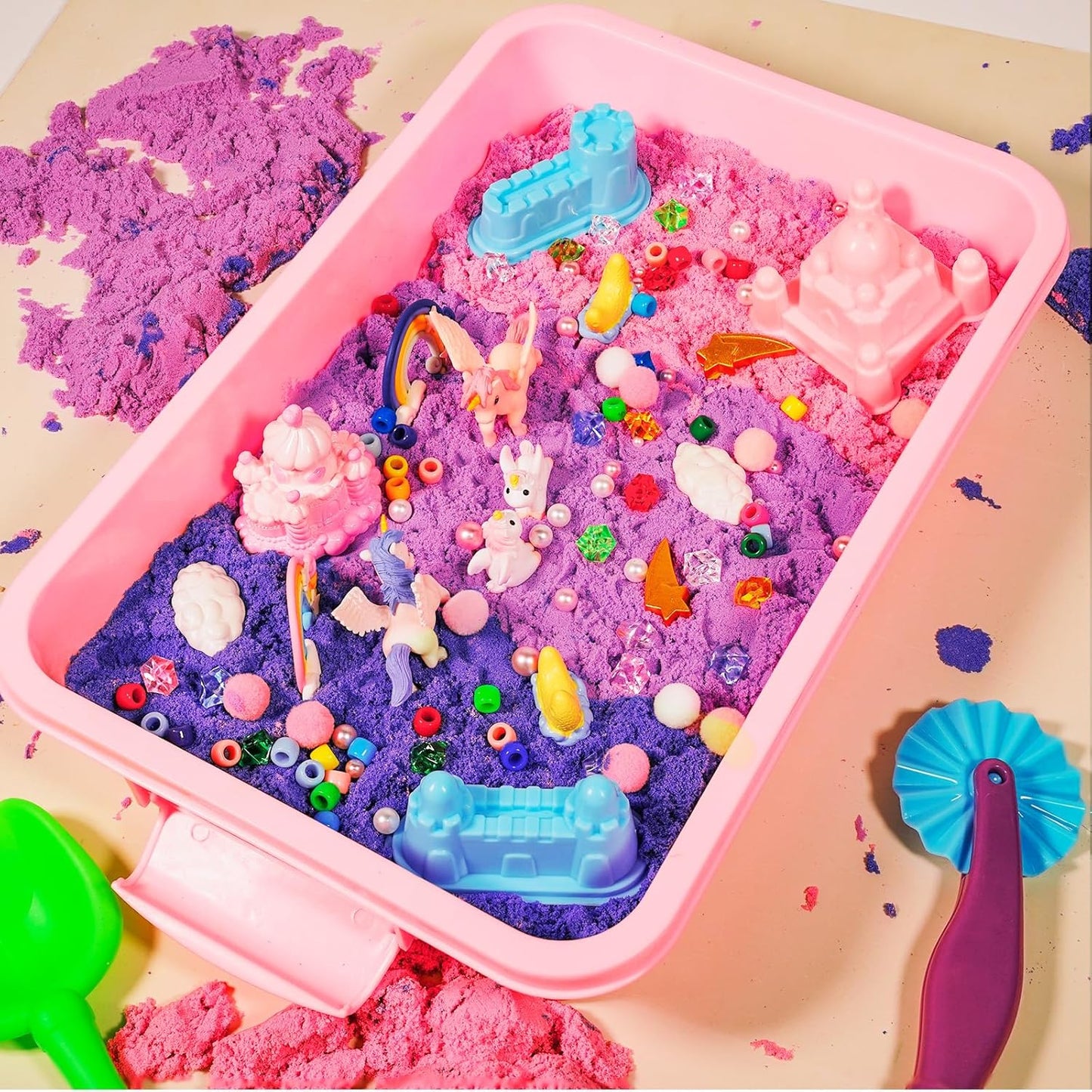 Bbiamsleep Ice Cream Sensory Bin, 61 Pcs Ice Cream Sensory Bin Fillers with 11 Mould 9 Tools for Home Decor