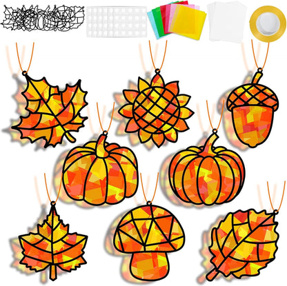 32 Sets Outer Space Suncatchers Craft Kit DIY Window Stained Glass Effect Planet Astronaut Alien Paper Crafts Home School Classroom Decoration Kid Birthday Gift Creative Art Project Activity Game - Colors A
