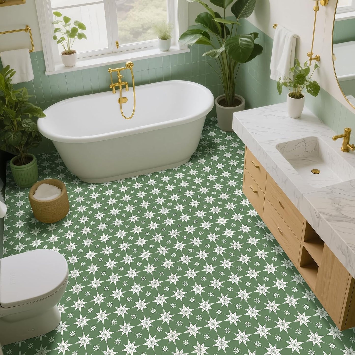 Peel and Stick Floor Tiles, Vinyl Flooring Waterproof for Bathroom Kitchen Bedrooms Living Room Fireplace Wall RV (10, White, 11.8" x 11.8")