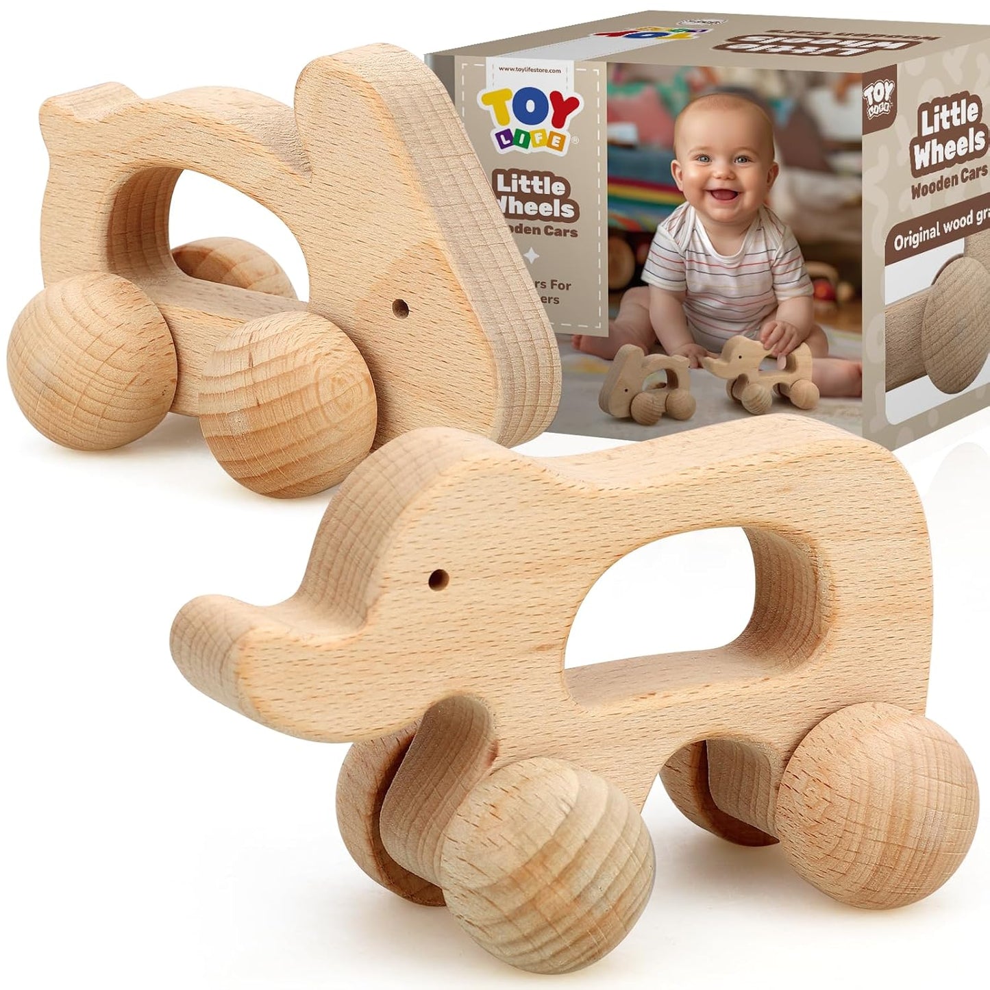 TOY Life Wooden Toys Cars, Montessori Baby Toys 6-12 Months, Wooden Baby Toys Rattle Cars for Toddlers 1-3, Baby Boy Girl Nursery Decor, Montessori Toys for 1 Year Old Boy First Birthday Gift