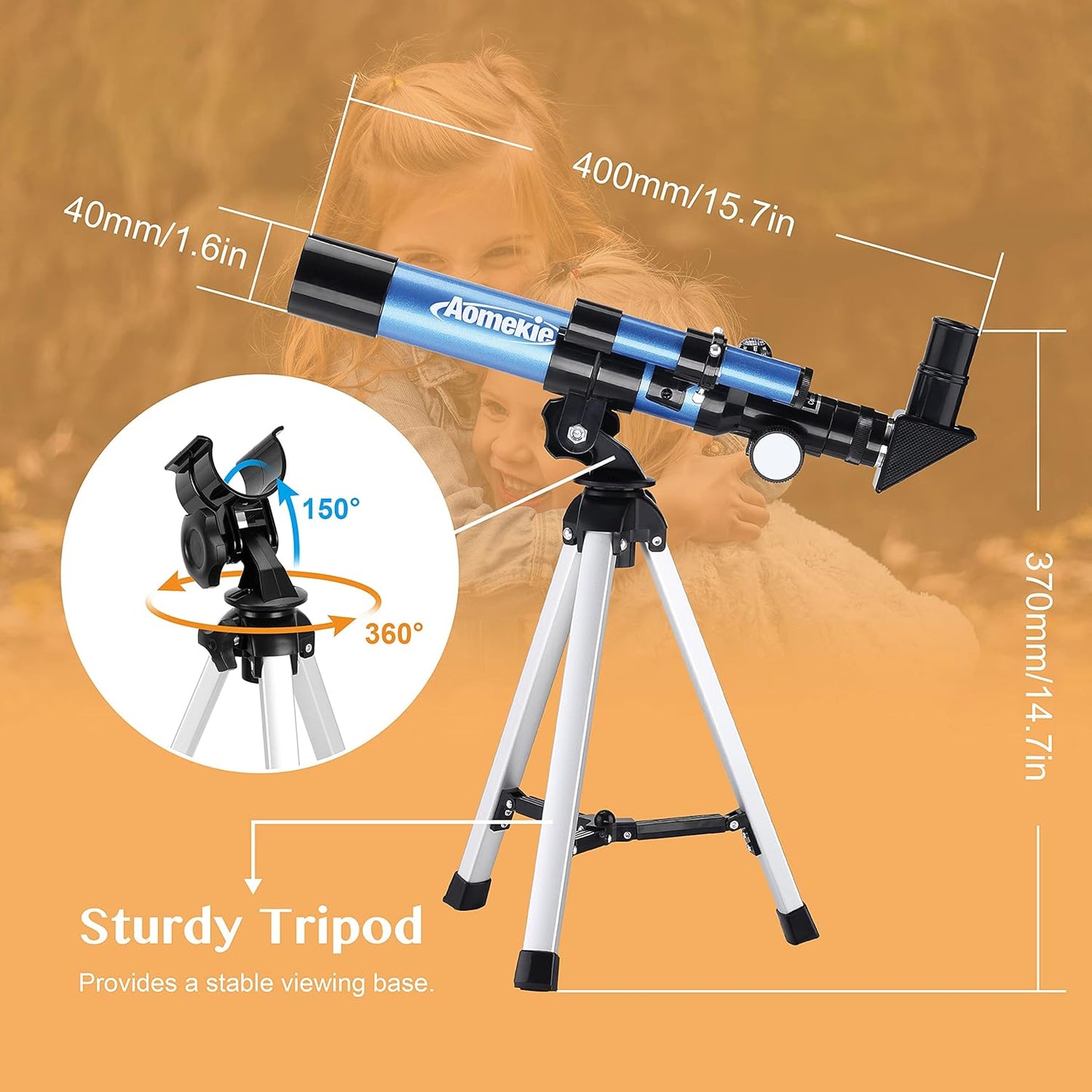 AOMEKIE 40/400 Portable Telescopes with Tabletop Tripod 2 Eyepieces for Kids and Astronomy Beginners with Finderscope and Compass,Space,Gifts(32, x)
