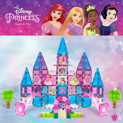 Disney Princess Toys Magnetic Tiles Castle Set - 172-Piece STEM Building Toy with Ariel, Moana, Snow White, Tiana & Rapunzel Characters, Marble Run Slides, Disney Toys for Girls Ages 3+