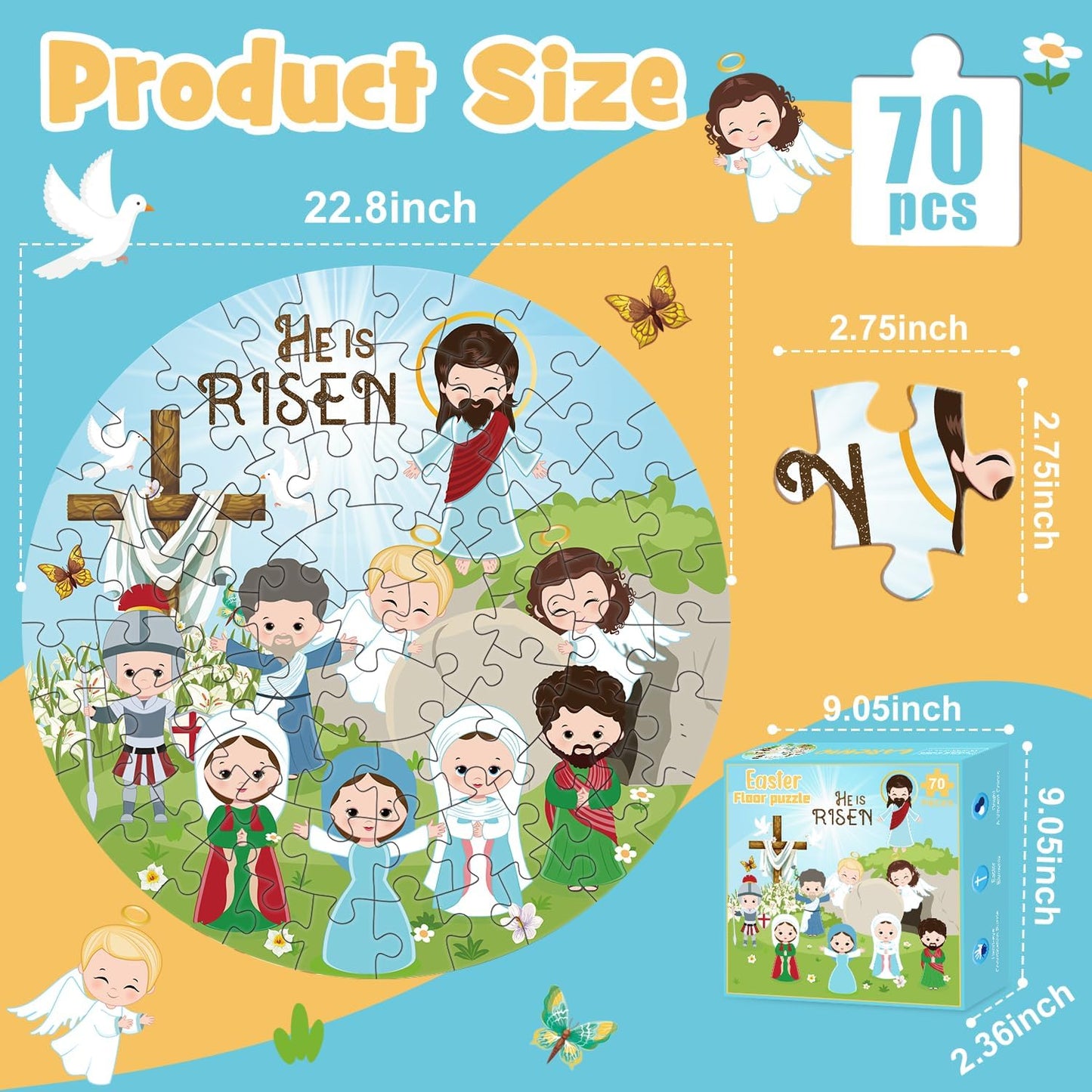 70pcs Easter Floor Puzzles for Kids Age 3-8, Easter Basket Stuffer Gifts for Kids Boy Girls Jumbo Bunny Puzzles Egg Hunt Party Favors