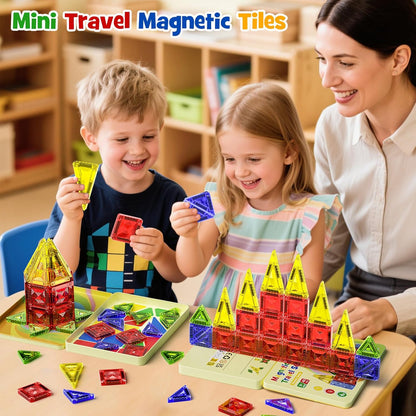 Magnetic Tiles for Kids Ages 4-8, Magnetic Blocks Travel Set with Diamond Surface & Metal Storage Box, 60PCS STEM Learning Toys, Educational Building Gifts for 3-8 Year Olds