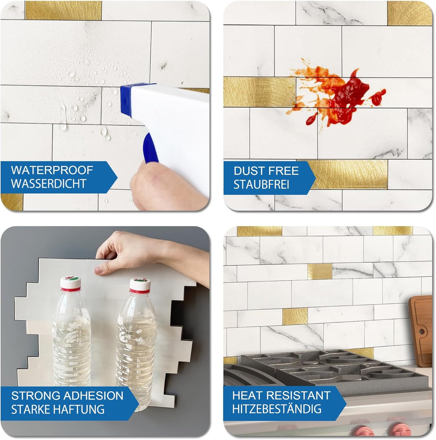 MOFIT Backsplash Tile for Kitchen Peel and Stick Stone Matte Finish,Bathroom Tiles Stickers 3D Wall Panel Linear Mosaic Marble Backsplash Waterproof(5sheets,Blue Green Gray)