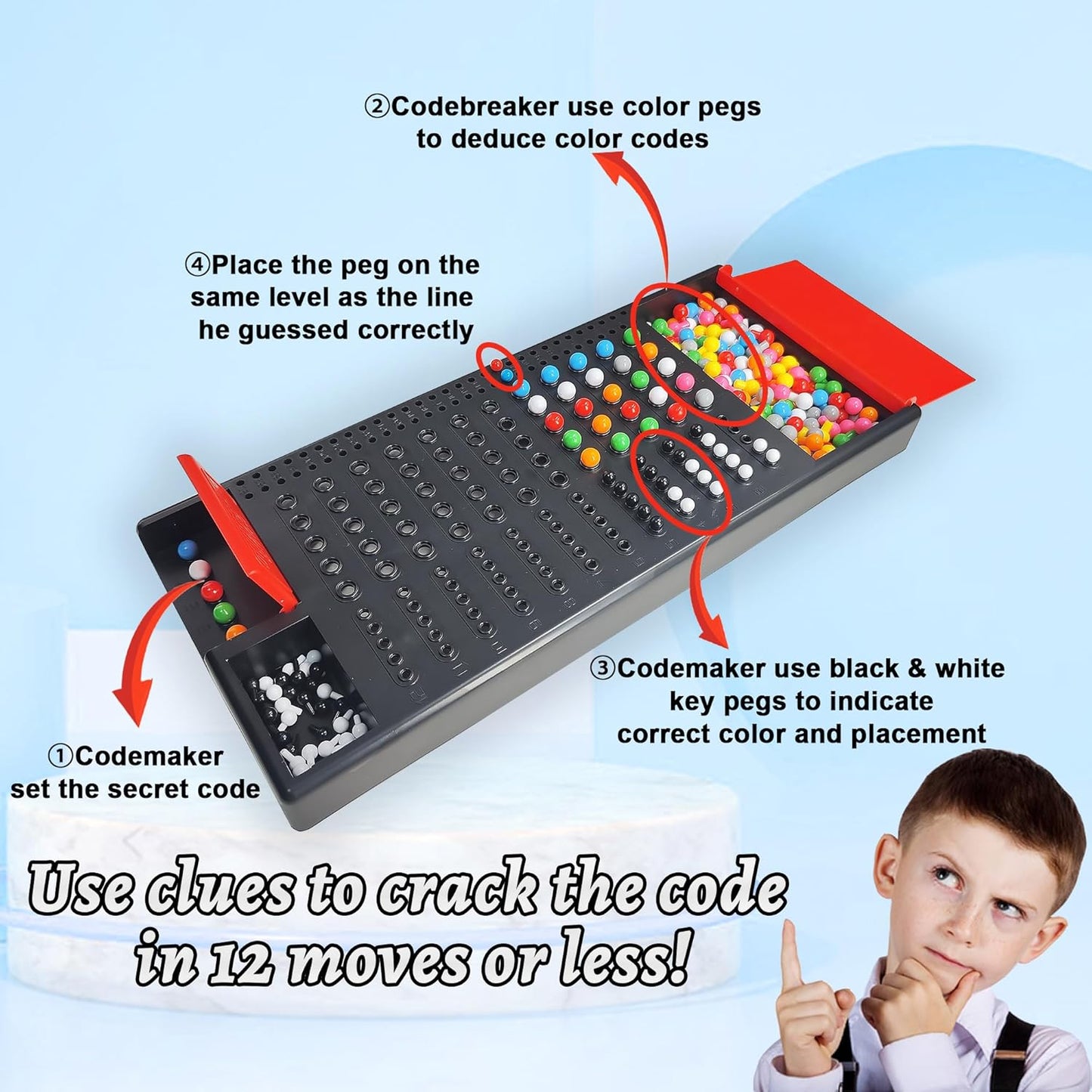 KIDAMI Code Breaker, Classic Codebreaking Travel Board Game, Brain Puzzle Set - 2 Player Battle of Famliy Game, Toys for Kids & Adult