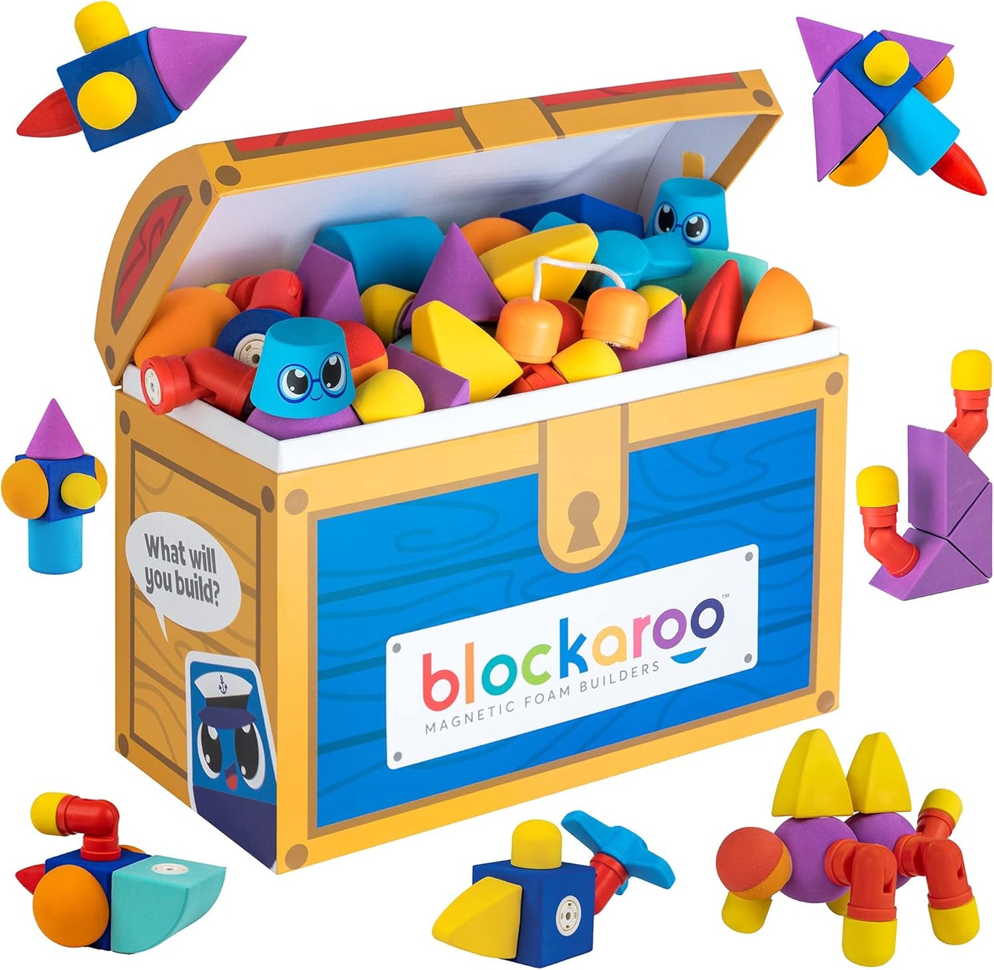 Blockaroo Magnetic Foam Building Blocks – 50-Piece Set, Bath & Bathtub Toys for Toddlers, Sensory STEM Building Blocks for Kids Ages 3-5