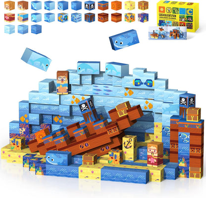 Magnetic Tiles Race Track Set, 52PCS STEM Educational Magnetic Building Blocks with 2 Race Cars, Montessori Sensory Travel Toys for Kids 3 4 5 6 7 8, Birthday for Boys & Girls