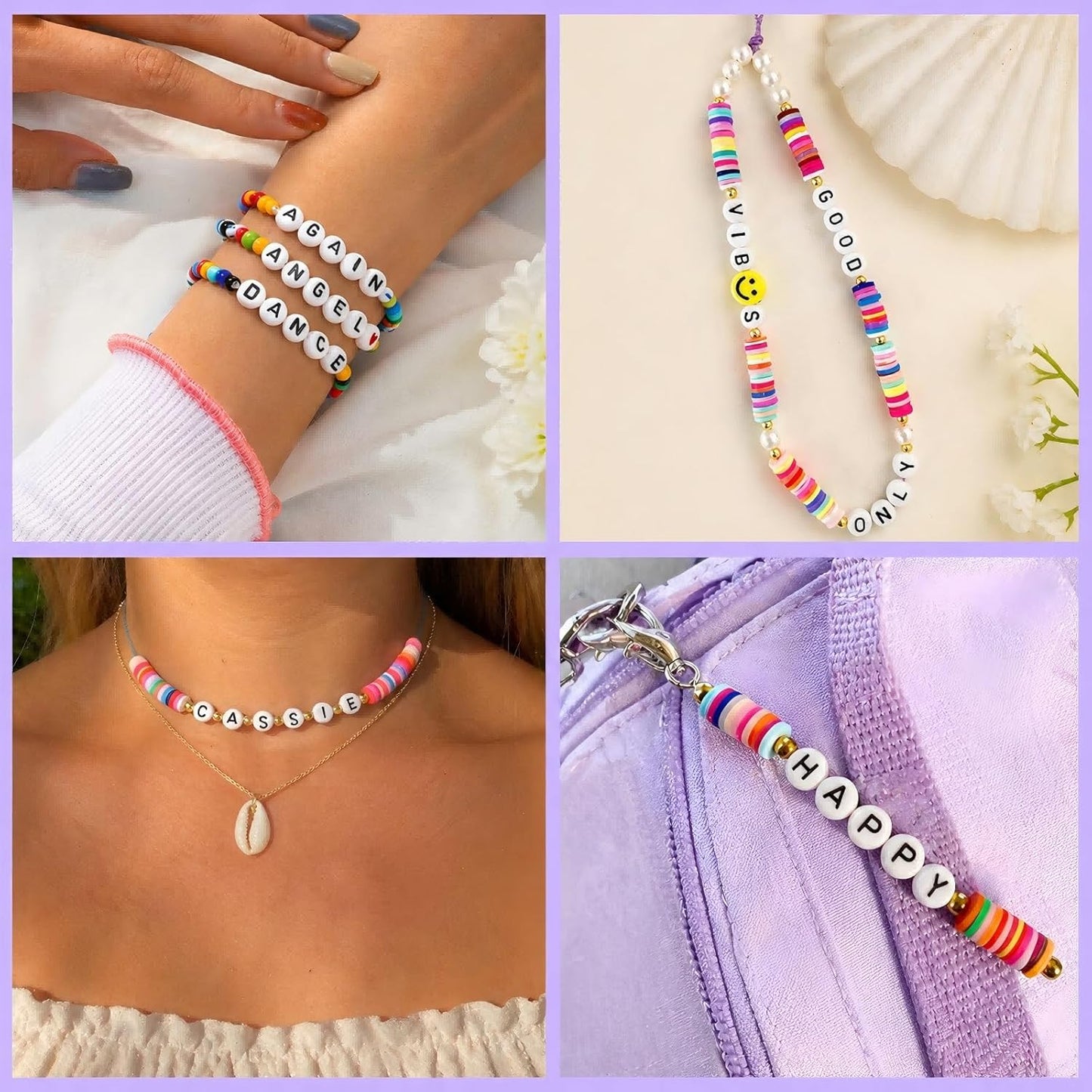 300Pcs Vowel Letter Pony Beads for Charms Bracelets Making 4X7mm Individual Round White Alphabet Beads U