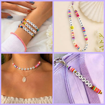 300Pcs Vowel Letter Pony Beads for Charms Bracelets Making 4X7mm Individual Round White Alphabet Beads U