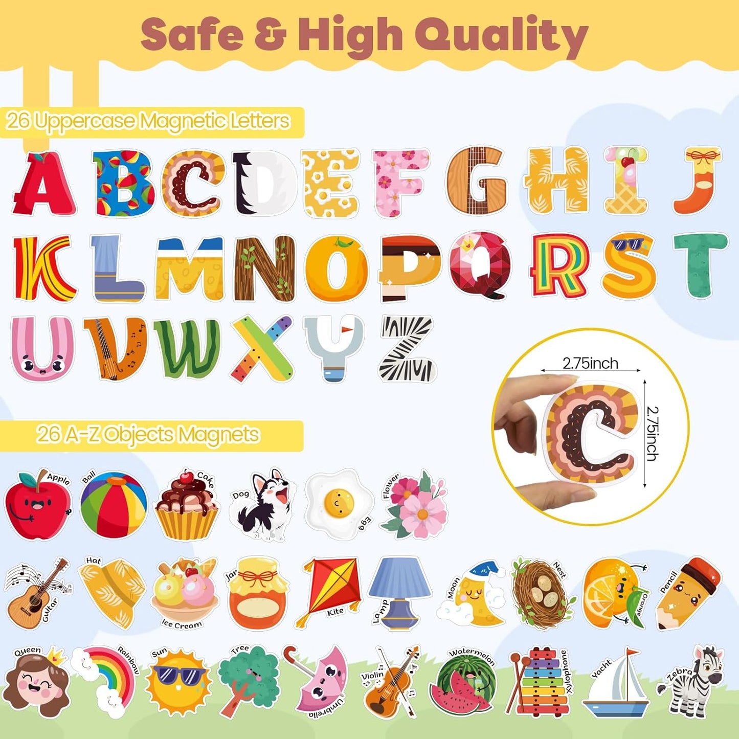 Thboxes 26 A-Z Objects Fridge Magnets for Toddlers,Large Size Colorful Refrigerator Magnets Magnetic Toys Cute Kids Learning Toys Preschool Educational Gifts for Kids Toddlers 3-5