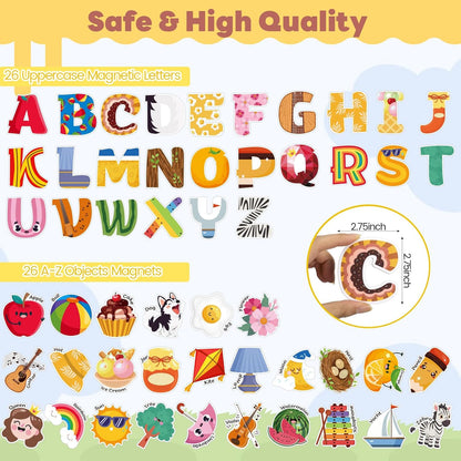 Thboxes 26 A-Z Objects Fridge Magnets for Toddlers,Large Size Colorful Refrigerator Magnets Magnetic Toys Cute Kids Learning Toys Preschool Educational Gifts for Kids Toddlers 3-5
