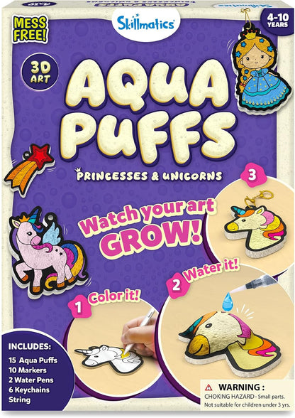 Skillmatics Aqua Puffs - 3D Art Kit, Animals, Mess-Free Paint by Number Craft for Kids, DIY Color Activity, Screen-Free Entertainment, Travel & Creative Gift for Girls & Boys Ages 4, 5, 6, 7, 8, 9, 10