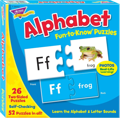 Creativity inspired TREND ENTERPRISES, INC. Fun-to-Know Puzzles: Alphabet, Learn The Alphabet & Letter Sounds, 26 Two-Sided Puzzles, Self-Checking, 52 Puzzles Total, for Ages 3 and Up